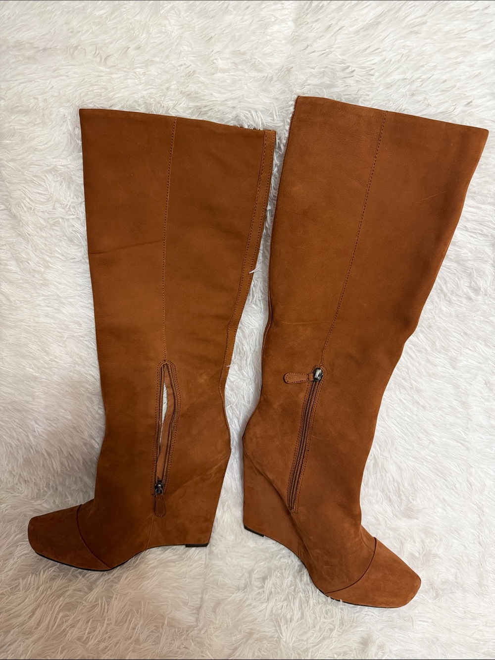 Boutique 9 Cognac Suede Tall Platform Wedge Boots Size 9 NWOT - Picture 6 of 12